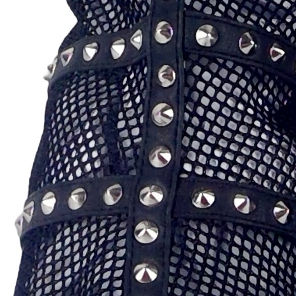 Candela NYC Mesh Studded Zippered Wedge-like Heels Italian Leather - Picture 3 of 10